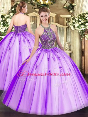 Sweet Floor Length Lace Up Ball Gown Prom Dress Eggplant Purple for Military Ball and Sweet 16 and Quinceanera with Beading