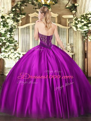 Strapless Sleeveless Lace Up Quinceanera Dress Fuchsia Satin