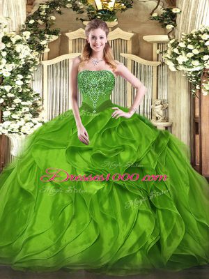 Gorgeous Sleeveless Floor Length Beading and Ruffles Lace Up Ball Gown Prom Dress