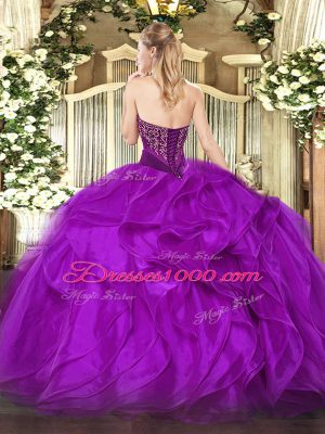 Gorgeous Sleeveless Floor Length Beading and Ruffles Lace Up Ball Gown Prom Dress