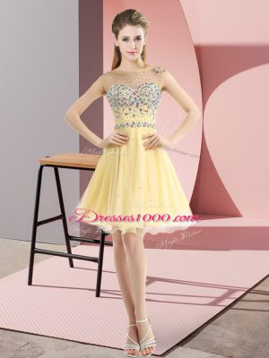 Charming Light Yellow Bateau Neckline Beading Party Dress Wholesale Sleeveless Side Zipper