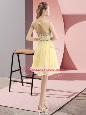 Charming Light Yellow Bateau Neckline Beading Party Dress Wholesale Sleeveless Side Zipper