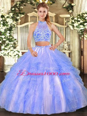 Lavender Sleeveless Beading and Ruffled Layers Floor Length 15 Quinceanera Dress