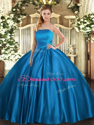 Lovely Ball Gowns Sweet 16 Dress Blue Strapless Satin Sleeveless Floor Length Lace Up
