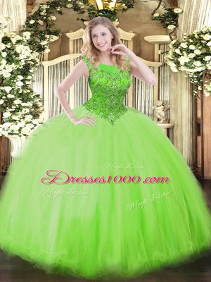 Suitable Sleeveless Floor Length Beading Zipper Quinceanera Gown with