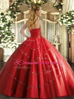 Fuchsia Strapless Neckline Appliques Sweet 16 Dress Sleeveless Lace Up