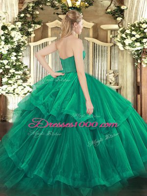 Sleeveless Brush Train Ruffled Layers Zipper Ball Gown Prom Dress