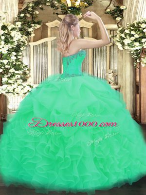 Comfortable Yellow Green Organza Lace Up Quinceanera Dresses Sleeveless Beading and Ruffles