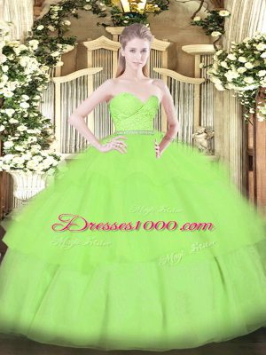 15 Quinceanera Dress Military Ball and Sweet 16 and Quinceanera with Beading and Lace and Ruffled Layers Sweetheart Sleeveless Zipper