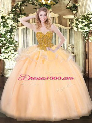 Floor Length Orange Red Sweet 16 Dress Sweetheart Sleeveless Lace Up