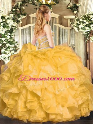 Floor Length Lavender Quinceanera Dresses Organza Sleeveless Beading and Ruffles