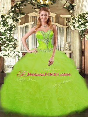 Best Selling Ball Gowns Sweet 16 Dresses Yellow Green Sweetheart Organza Sleeveless Floor Length Lace Up