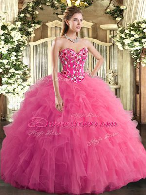 Nice Ball Gowns Sleeveless Hot Pink 15 Quinceanera Dress Lace Up