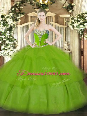 Sleeveless Tulle Lace Up Quinceanera Gowns for Military Ball and Quinceanera