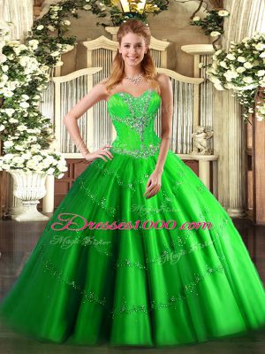 Lovely Sleeveless Tulle Floor Length Lace Up Sweet 16 Dress in with Beading