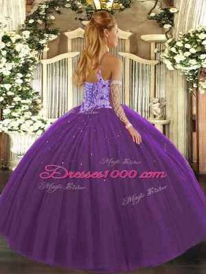 Custom Design Fuchsia Tulle Lace Up Halter Top Sleeveless Floor Length Ball Gown Prom Dress Beading and Embroidery
