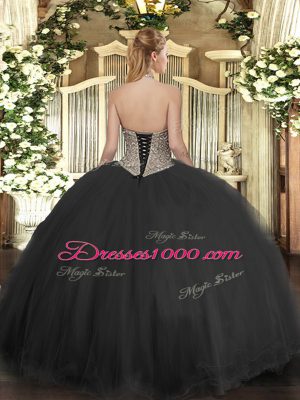 Lavender Ball Gowns Halter Top Sleeveless Tulle Floor Length Lace Up Beading Vestidos de Quinceanera