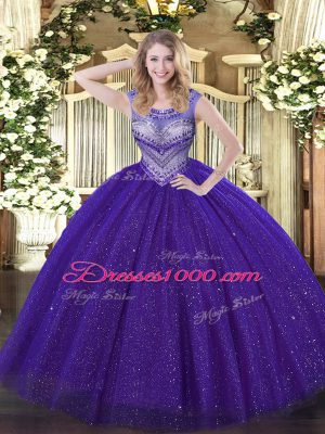 Beading Sweet 16 Dress Purple Lace Up Sleeveless Floor Length