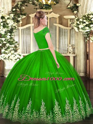 Exquisite Off The Shoulder Short Sleeves Tulle Vestidos de Quinceanera Appliques Zipper