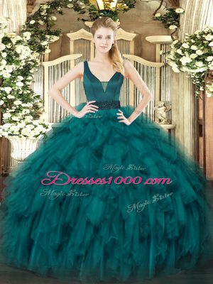 Straps Sleeveless Organza Quinceanera Gown Beading and Ruffles Zipper