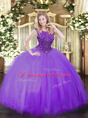 Lilac Sleeveless Beading Floor Length Ball Gown Prom Dress