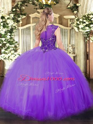 Lilac Sleeveless Beading Floor Length Ball Gown Prom Dress