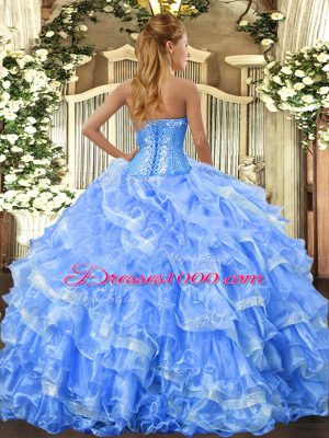 Sleeveless Lace Up Floor Length Beading and Ruffled Layers Quince Ball Gowns