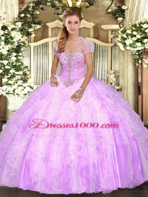 Lilac Sleeveless Appliques and Ruffles Floor Length Sweet 16 Dresses