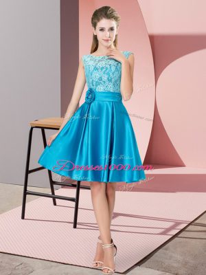 A-line Blue Bateau Satin Sleeveless Knee Length Zipper
