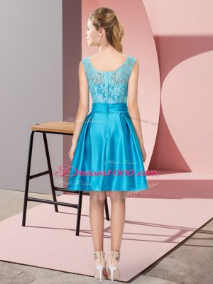 A-line Blue Bateau Satin Sleeveless Knee Length Zipper