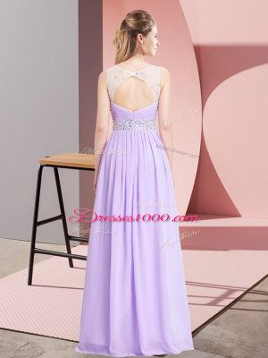 High End Floor Length Lilac Prom Gown Chiffon Sleeveless Beading