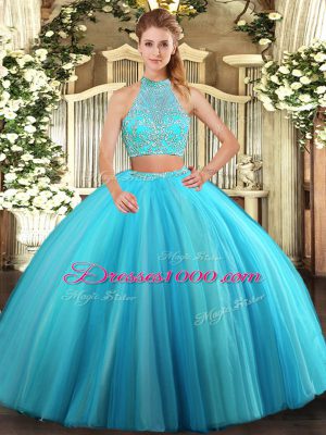 Discount Tulle Sleeveless Floor Length Quinceanera Gowns and Beading