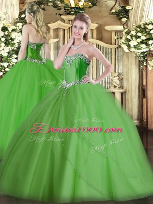 Green Sleeveless Beading Lace Up Quinceanera Dress