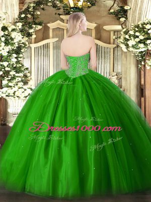 Modest Green Tulle Lace Up Sweetheart Sleeveless Floor Length 15 Quinceanera Dress Beading