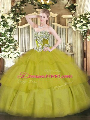 Discount Sleeveless Lace Up Floor Length Beading and Ruffled Layers Ball Gown Prom Dress