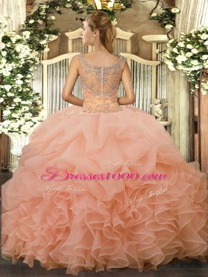 Exquisite Floor Length Champagne 15th Birthday Dress Scoop Sleeveless Clasp Handle