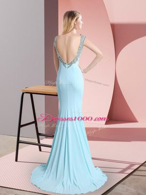 Affordable Sleeveless Sweep Train Beading Backless Party Dresses