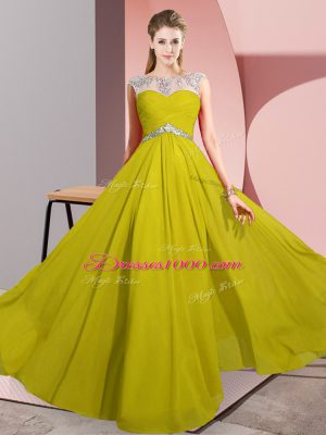 Classical Scoop Sleeveless Clasp Handle Casual Dresses Yellow Chiffon