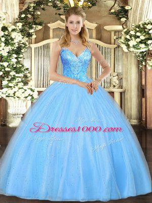 Clearance Tulle Sleeveless Floor Length Vestidos de Quinceanera and Beading