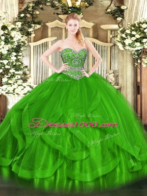 Floor Length Ball Gowns Sleeveless Green 15 Quinceanera Dress Lace Up