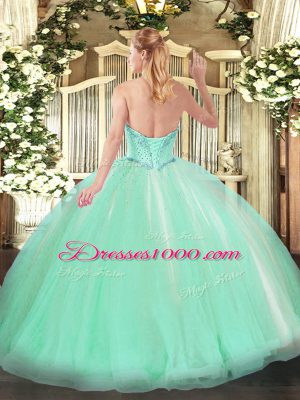Modest Apple Green Sweetheart Lace Up Beading and Ruffles Quinceanera Gown Sleeveless