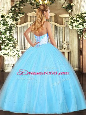 Graceful Baby Blue Sleeveless Floor Length Beading Lace Up Quinceanera Gowns