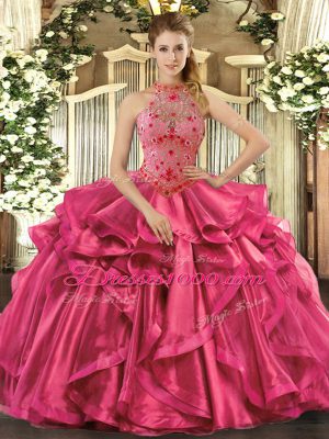 Unique Sleeveless Beading and Embroidery and Ruffles Lace Up Vestidos de Quinceanera