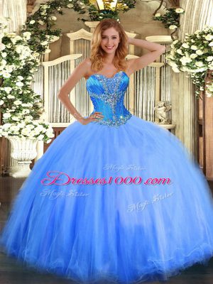 Latest Floor Length Blue Quinceanera Dress Sweetheart Sleeveless Lace Up