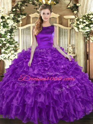 Customized Eggplant Purple Sleeveless Ruffles Floor Length Sweet 16 Dress
