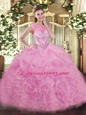 Floor Length Lace Up 15 Quinceanera Dress Lilac for Sweet 16 and Quinceanera with Beading and Ruffles