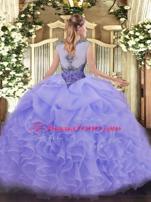 Floor Length Lace Up 15 Quinceanera Dress Lilac for Sweet 16 and Quinceanera with Beading and Ruffles