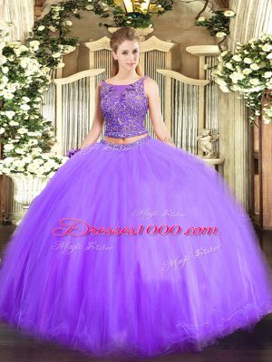 Clearance Lavender Lace Up Sweet 16 Dress Beading Sleeveless Floor Length