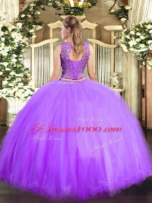 Clearance Lavender Lace Up Sweet 16 Dress Beading Sleeveless Floor Length