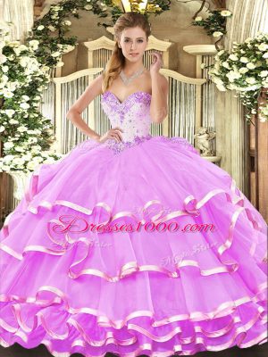 Cute Ball Gowns Sweet 16 Dresses Lilac Sweetheart Organza Sleeveless Floor Length Lace Up